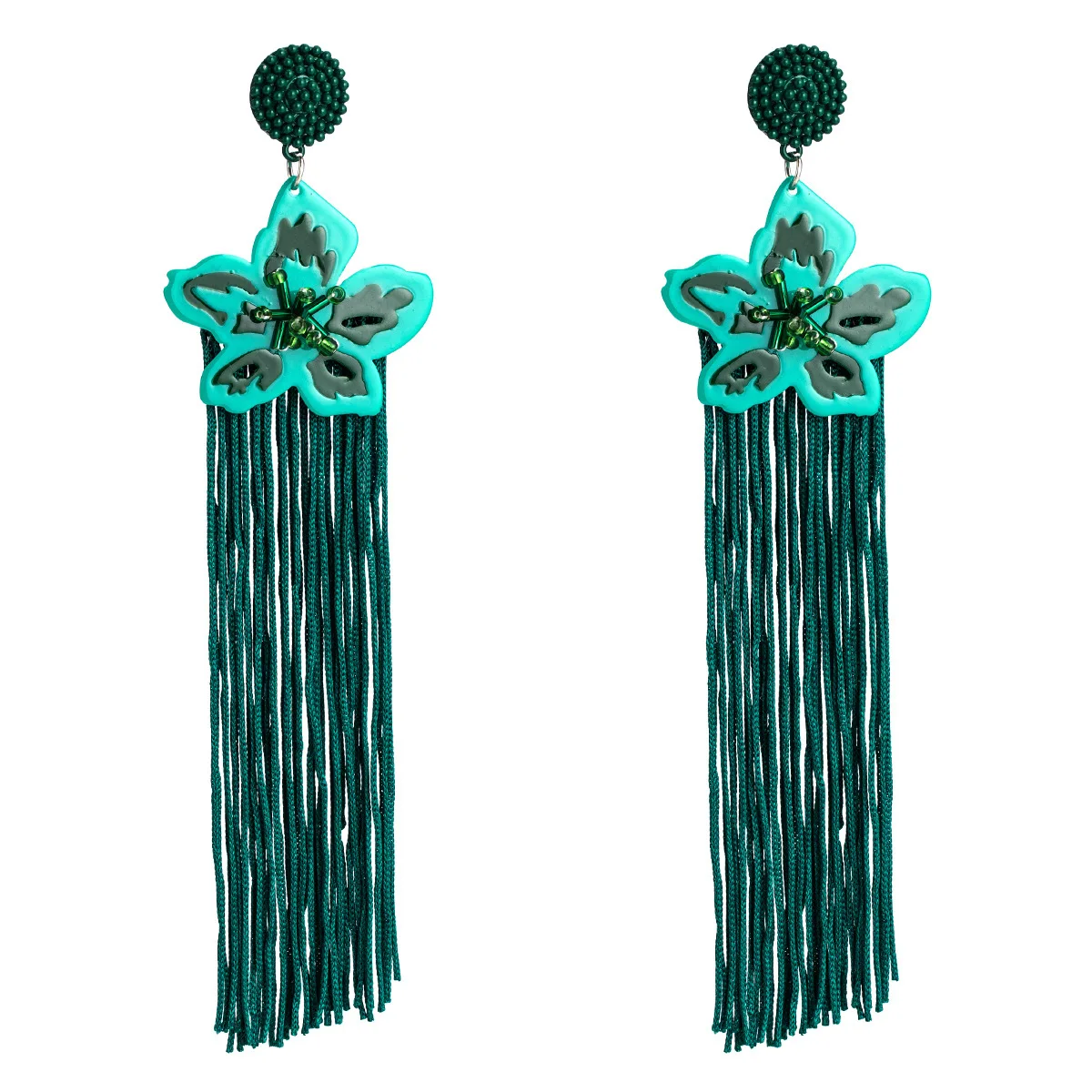 

Jouval Exaggerated Large Resin Flower Long Silk Tassel Earrings For Women Beads Dangle Earring Statement Female Fashion Jewelry