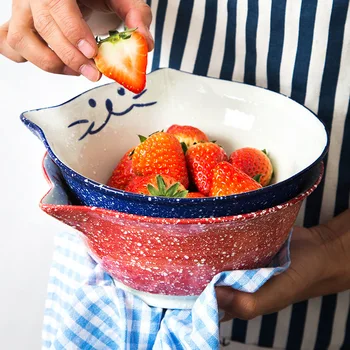 

Japanese-style cute cat ceramic big bowl noodle soup bowl Kinoshita same cartoon animal children salad bowl eating bowl LB70207