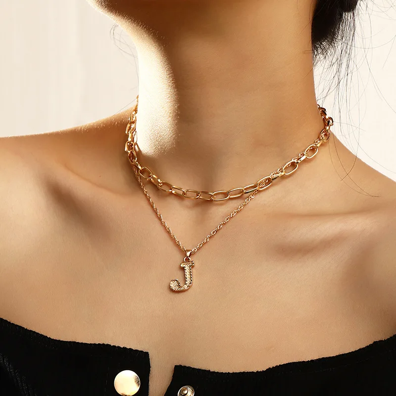 

2020 European and American Fashion Jewelry Creative Retro English Letter Pendant Double Necklace Trend Capital Letter Necklace