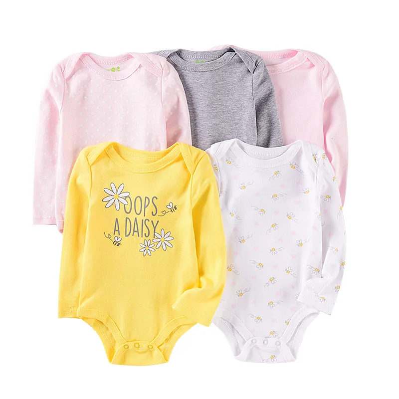 5 шт./лот; футболка с длинными рукавами для маленьких девочек; боди цельное платье с цветочным рисунком с принтом радуги, хлопковая одежда для младенцев; для новорожденных, комбинезоны, комплекты - Цвет: color as photo