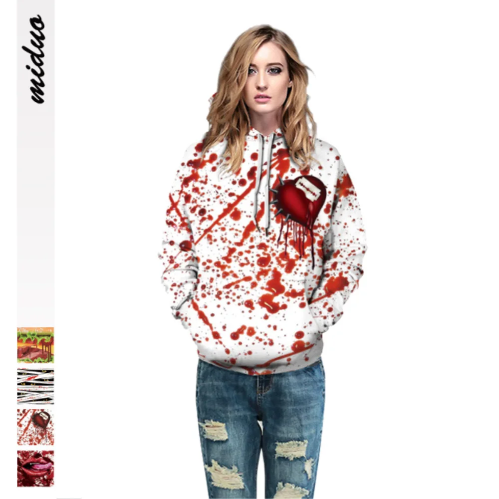 

S~5XL Hot Sale Halloween 2019 New 3D Blood Drop Casual Couple With Long Sleeve Hooded Women Hoodies Sweatshirt Plus Size