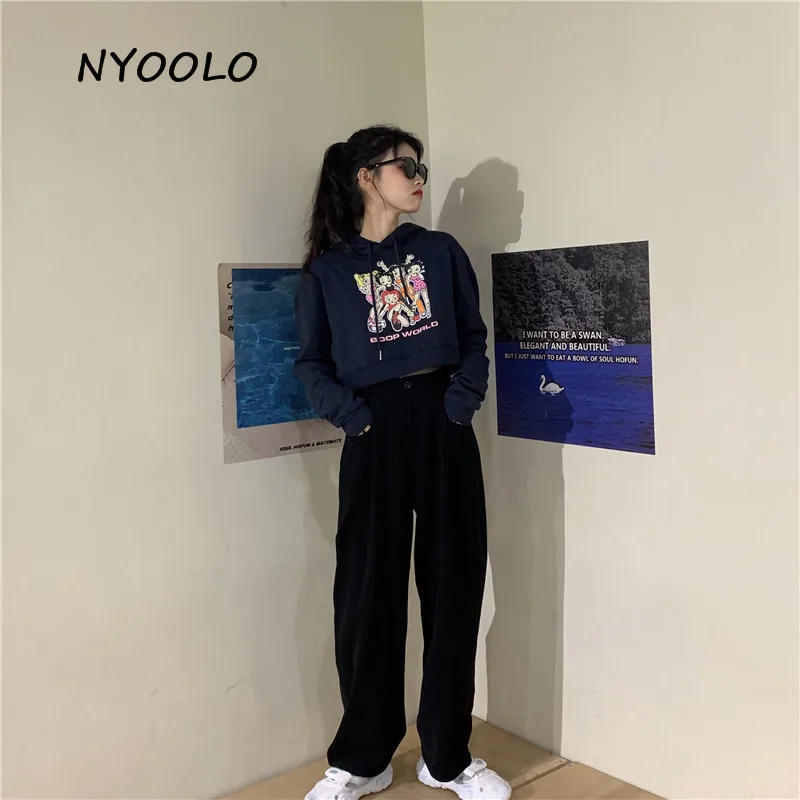NYOOLO Harajuku мультфильм девушки печати толстовка осень уличная одежда с длинным рукавом пуловер с капюшоном свитер женская одежда верхняя одежда