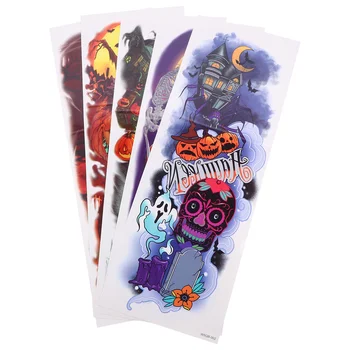 

5 Sheets Sleeve Tattoos Colorful Waterproof Halloween Tattoos Body Art Decor