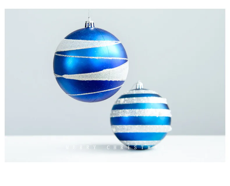 10 см рождественские шары с серебряными полосками синие матовые пластиковые шары Рождественская елка кулон торговый центр отель потолок подвесной шар