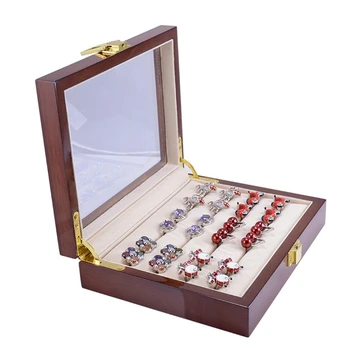 

Jewelry Luxury Glass Box Storage 12Pairs Capacity Ring Box Painted Wooden Box Authentic Size 185x150x46Mm