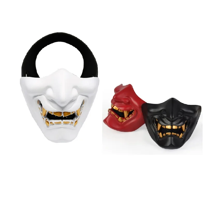 Halloween Costume Cosplay Caries Demon Evil Monster Kabuki Samurai Half Cover Mask Party Mied Decoration white/black/red 3 color | Дом и сад