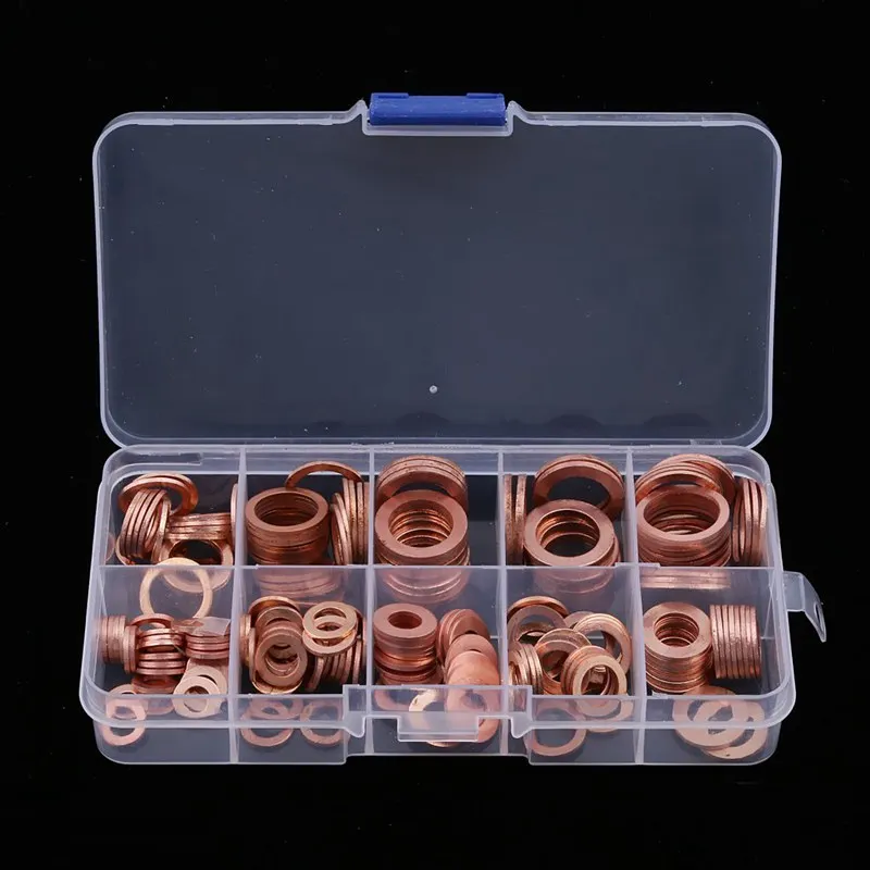 200Pcs Copper Washers Flat Ring Sump Plug Oil Seal Gasket Assorted Set