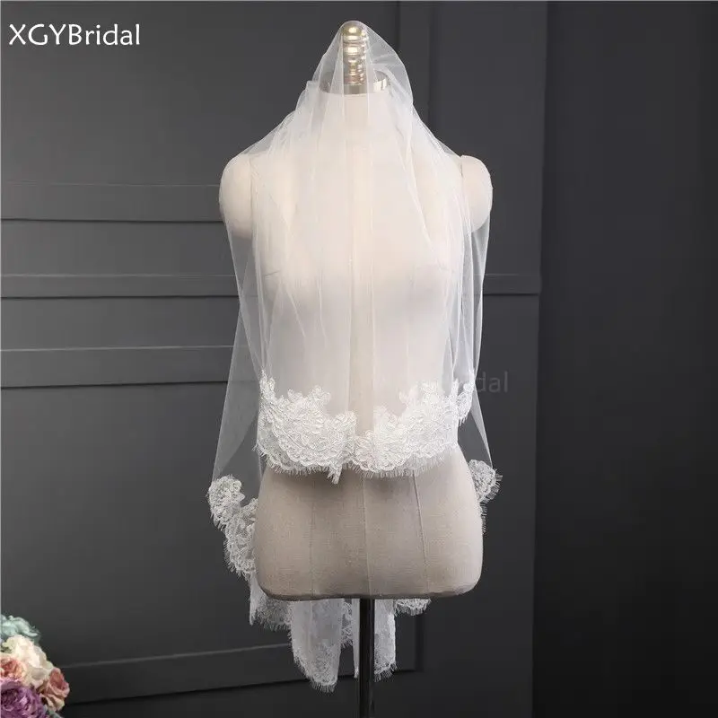 

New Arrival Two-Layer Short Wedding Veil Lace Appliques Bridal Veils with Comb Wedding Accessories Mariage Velo de Novia