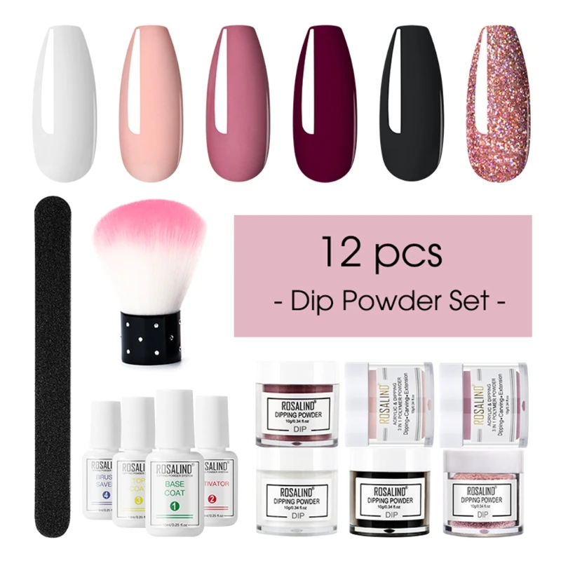 Mergulhando em pó Conjunto de Escova Prego Mergulho Francês Brilho Shinning Unhas Manicure Kit Várias Cores Duradouras