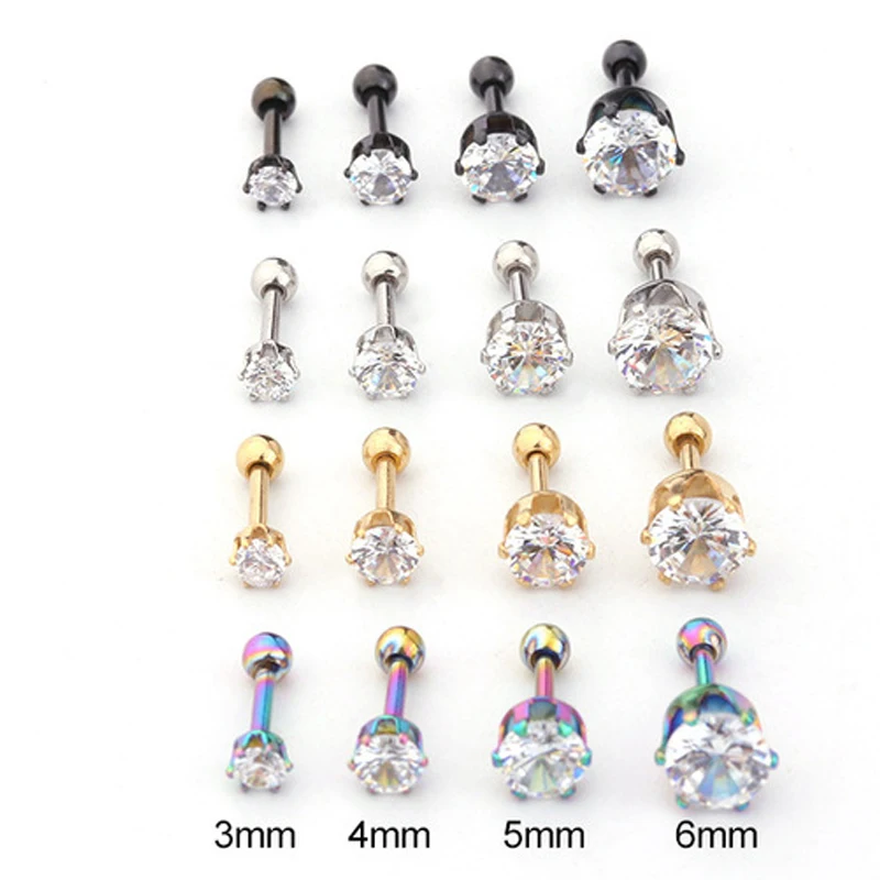 1 шт. трендовые маленькие простые циркониевые серьги-гвоздики для женщин и мужчин Смешанные цвета размер винтовая задняя серьга в виде стержня из нержавеющей стали