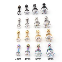 1 шт. трендовые маленькие простые циркониевые серьги-гвоздики для женщин и мужчин Смешанные цвета размер винтовая задняя серьга в виде стержня из нержавеющей стали