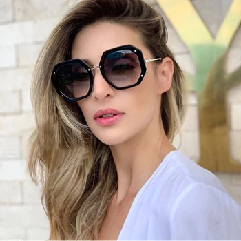 

AOZE2020 Fashion High Quality multilateral sunglasses women luxury brand Large frame sun glasses Gradient vintage glasses UV400
