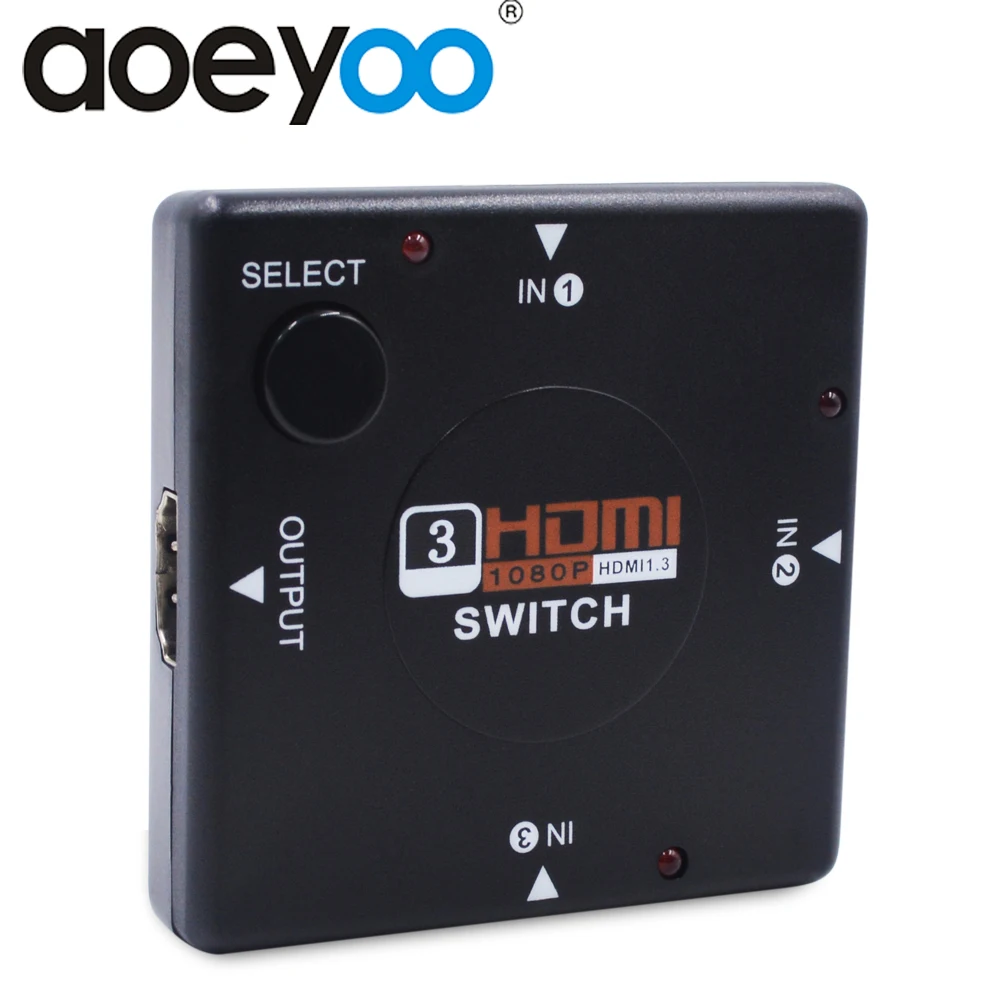 AOEYOO 3 port HDMI Switch Switcher In 1 Out Portas 3X1 Splitter Box Port for HDTV 1080p Video Adapter | Электроника