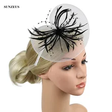 Свадебные шапки для женщин элегантные вечерние Шляпы невесты Тюль перья головной убор с лентой аксессуары de boda SQN045