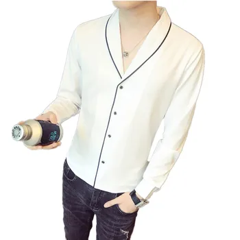 

Autumn White Men's Shirt Fashion Casual Camisa Black Teen Slim Shirts Men size S-3XL