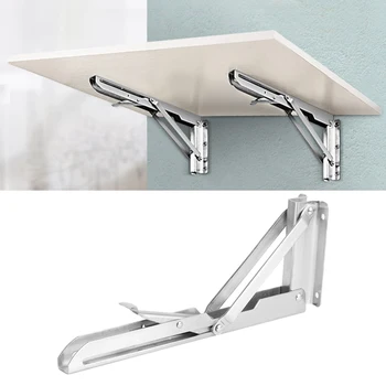 

Stainless Steel K Type Triangular Folding Bracket Home Wall Mounted Shelf Movable Storage Foldable Rack Bracket Support