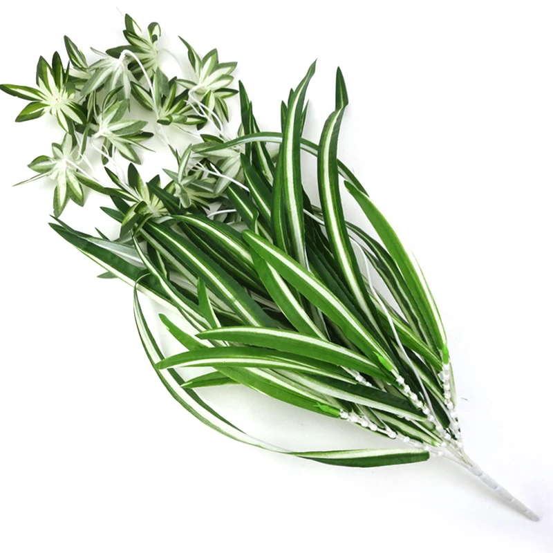 

65cm 5 Heads Artificial Plants Wall Hanging Chlorophytum Green Plants PVC Fake Flower Simulation Leaves Home Garden Decor