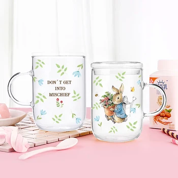 

Printed Milk Coffee Mugs Teapots Creative Home Office Drinkware Transparent Heat Resistant Glass Cup with Tea Infuser W