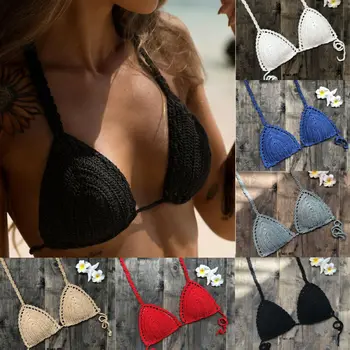 

Women Crochet Lace Vest Crop Top Knitted Bra Boho Beachwear Bikini Tank Holiday