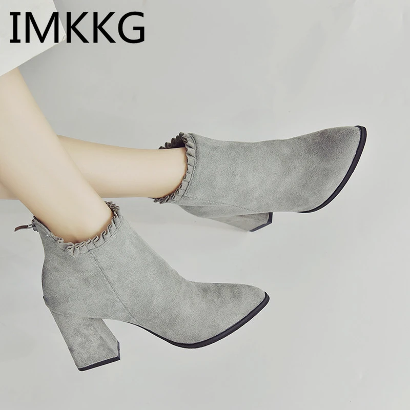 Botas de mujer Botines 2018 zapatos de mujer de tacón alto Botas de mujer con cremallera punta mujer Botas negras|Botas de nieve| - AliExpress