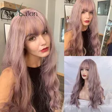 ALAN EATON, длинные волнистые парики с челкой, Лолита, косплей, вечерние, синтетические парики, сиреневый парик, фиолетовый, коричневый, для женщин, афро, натуральные волосы, парики