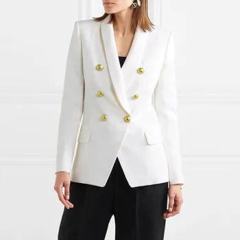 

White Casual Blazer Coat Women Autumn Spring Office Ladies Solid Elegant Double Breasted Plus Size Blazer feminino Jacket S-2XL