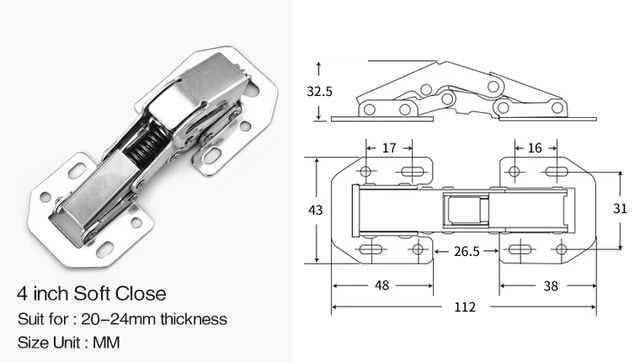 4PCS NAIERDI 3 Inch Cabinet Hydraulic Hinge 90 Degree No-Drilling Hole Cupboard Door Soft Close Hinges 4 Inch Furniture Hinge 4 Inch sofe close