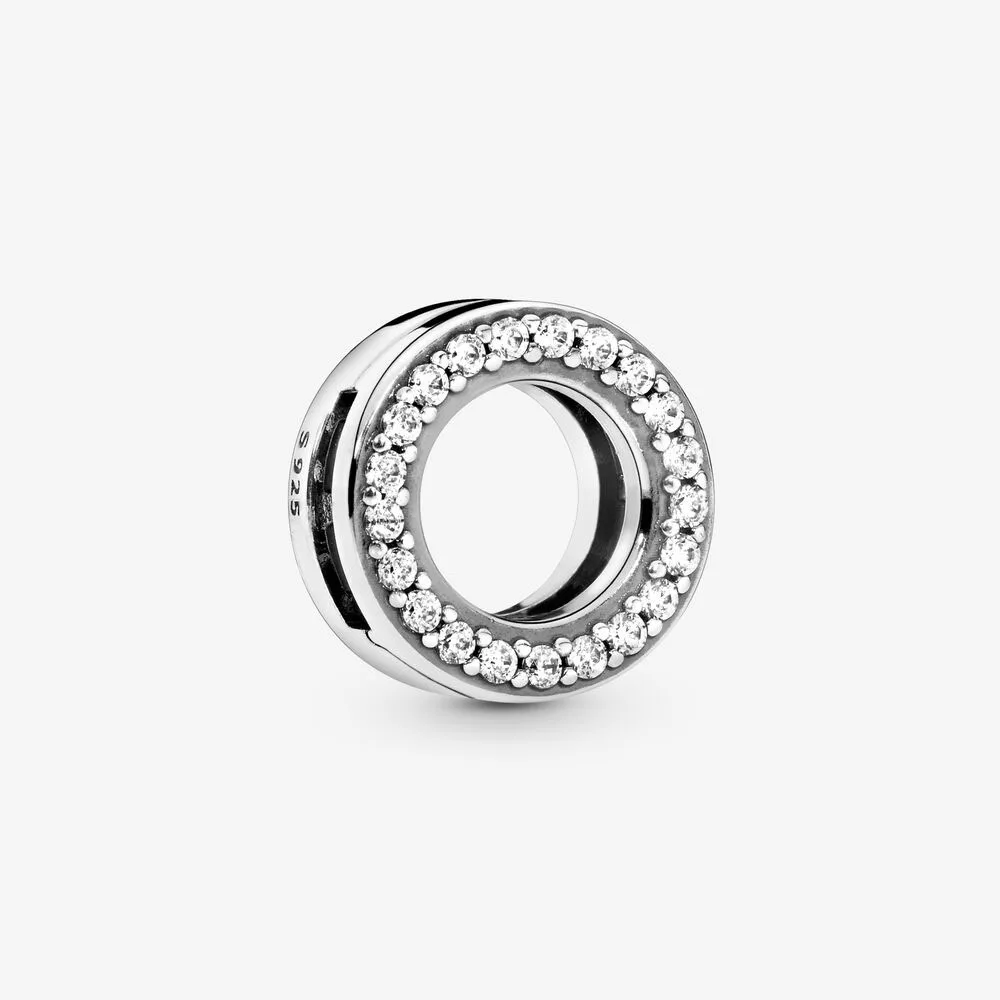 

100% 925 Sterling Silver Circle of Pave Clip Charm Silver fit Original Pandora Bracelets Jewelry Women Gift 2020 DIY Brithday