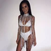 Gold Silver Sparkle Diamonds Dresses Rhinestone Long Tassel Body Chain Loose Sexy Women Night Club Party Luxury Mini Dress 2022 ► Photo 2/6