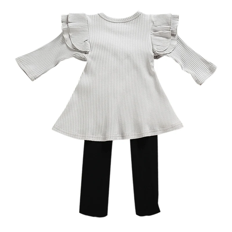 

2Pcs/Sets Autumn Casual Girls Clothes Baby Girls Solid Print Long Sleeve T-Shirt Dress With Leggings Sundress Set
