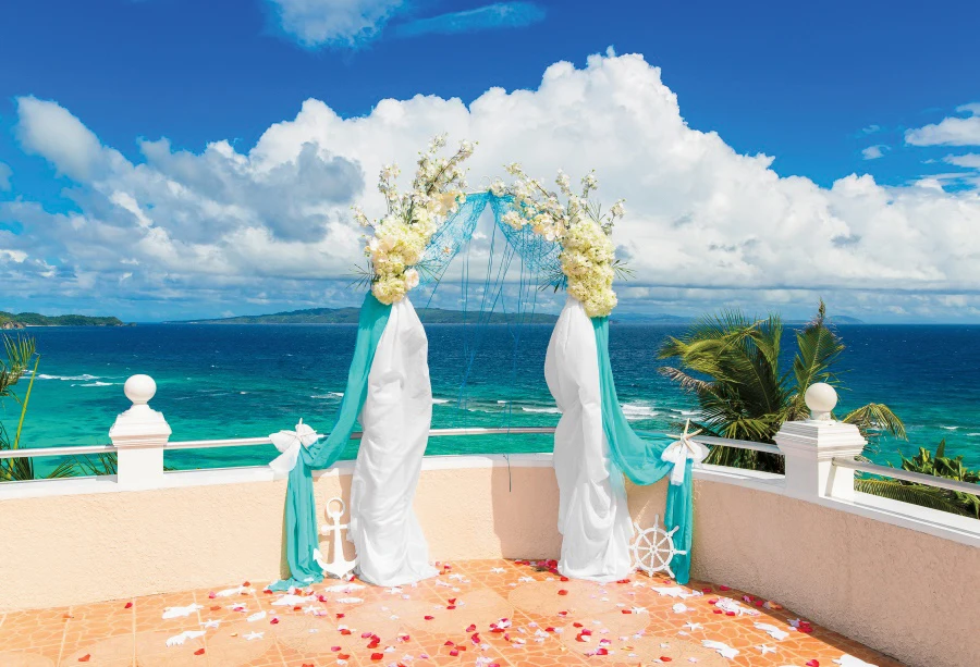 Laeacco морской пляж цветы Свадебная церемония путь фотографические фоны Индивидуальные фотографии фонов для фотостудии - Цвет: NBK29806