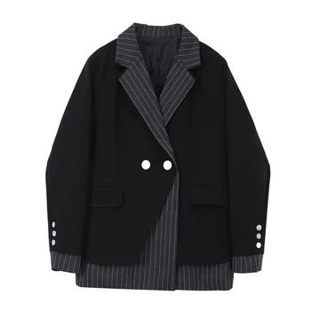 

Black small suit jacket female new Korean casual office striped suit