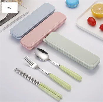 

Creative small gift tableware set with ceramic handle stainless steel cutlery set chopsticks spoon fork kit kitchen tools