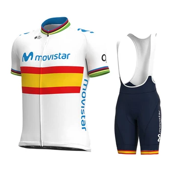 

2020 New World Champion Movistar Bicycle Cycling Breathable Jersey 19D GEL CUSHION Bicycle Racing Cloth Cycling Jersey Maillot