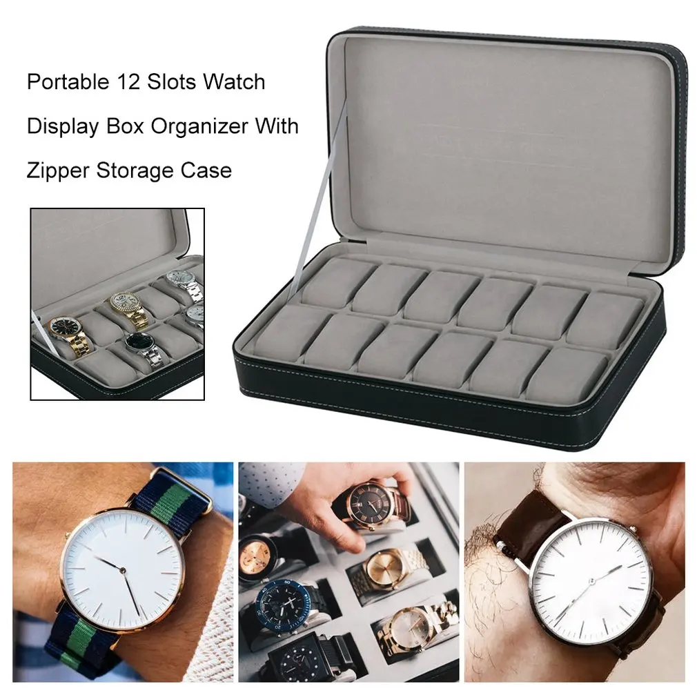 Портативный 12 слотов часы упаковочная коробка для хранения Организатор с застежкой-молнией классические Стиль мульти-функциональный браслет Дисплей чехол