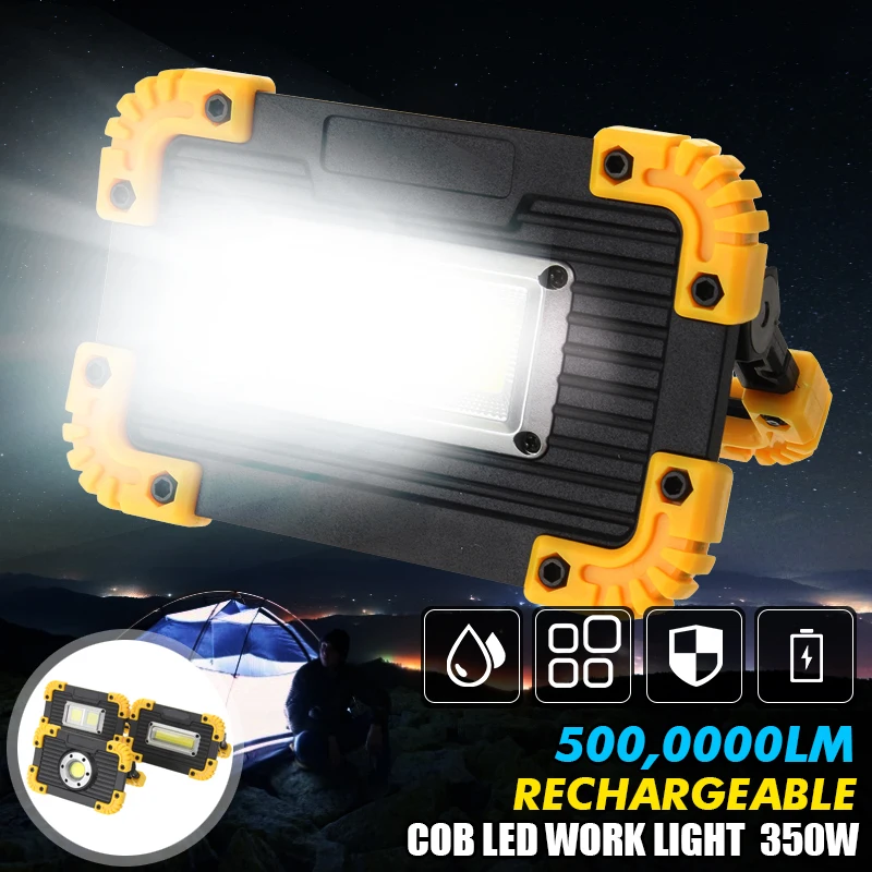 Светодиодный прожектор с COB матрицей, 5000000 лм, зарядка через USB, 5-8 часов, точечный рабочий светильник, уличный портативный светодиодный прожектор для кемпинга, Аккумуляторный прожектор - изображение