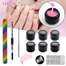 Два кольца в одном, 12 шт./набор, 8 мл Nail Art быстрая расширение прочный прозрачный розовый дизайн ногтей гель комплект без Бумага поднос для ногтей Tool sswell