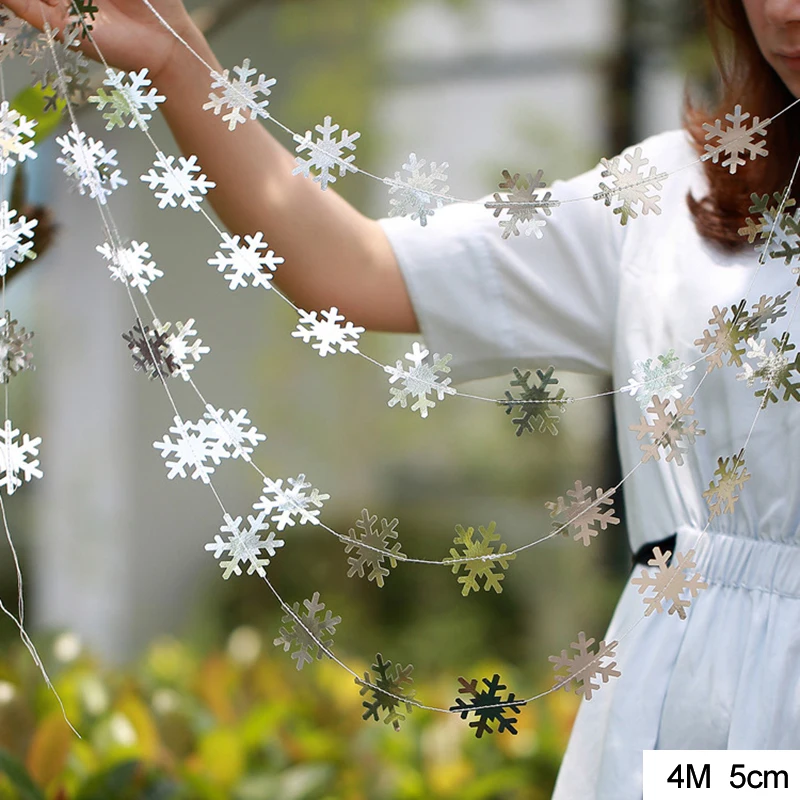 thumbnail image 1 of Guirnalda de papel con copos de nieve artificiales en 3D, decoración navideña para el hogar, fiesta de cumpleaños de invierno, adornos de nieve falsa para Año Nuevo, 1 of 5