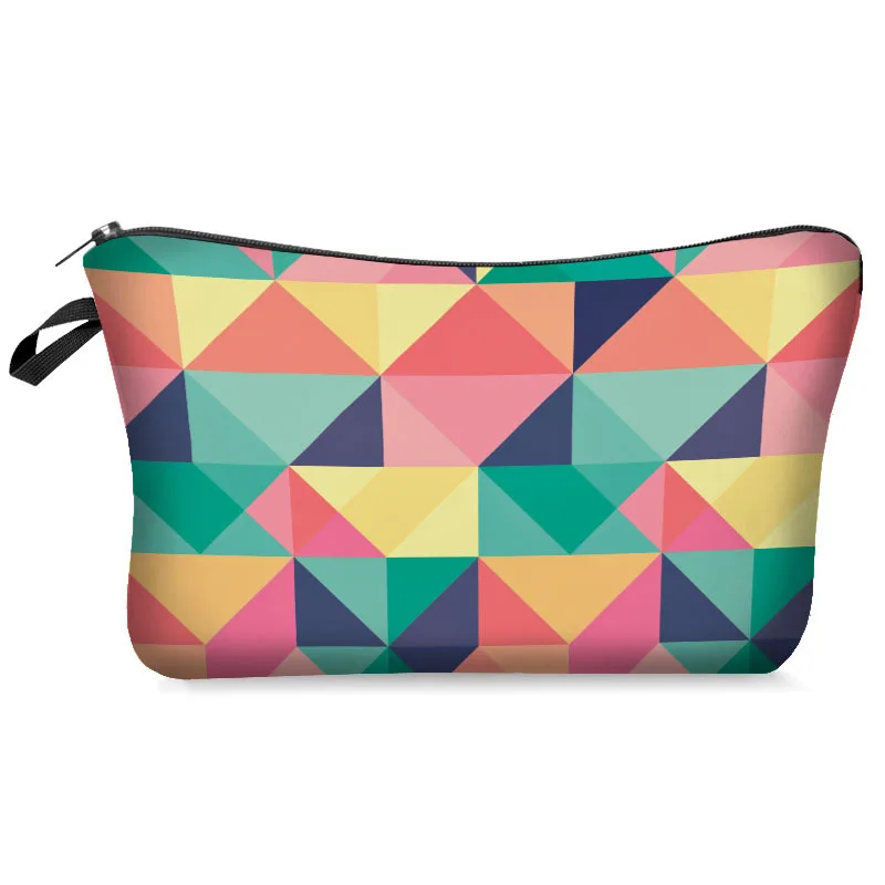 

Printing Makeup Bags With Multicolor Pattern triangles Cosmetics Pouch For Travel Ladies Pouch Women Cosmetic Bag cosmetic case