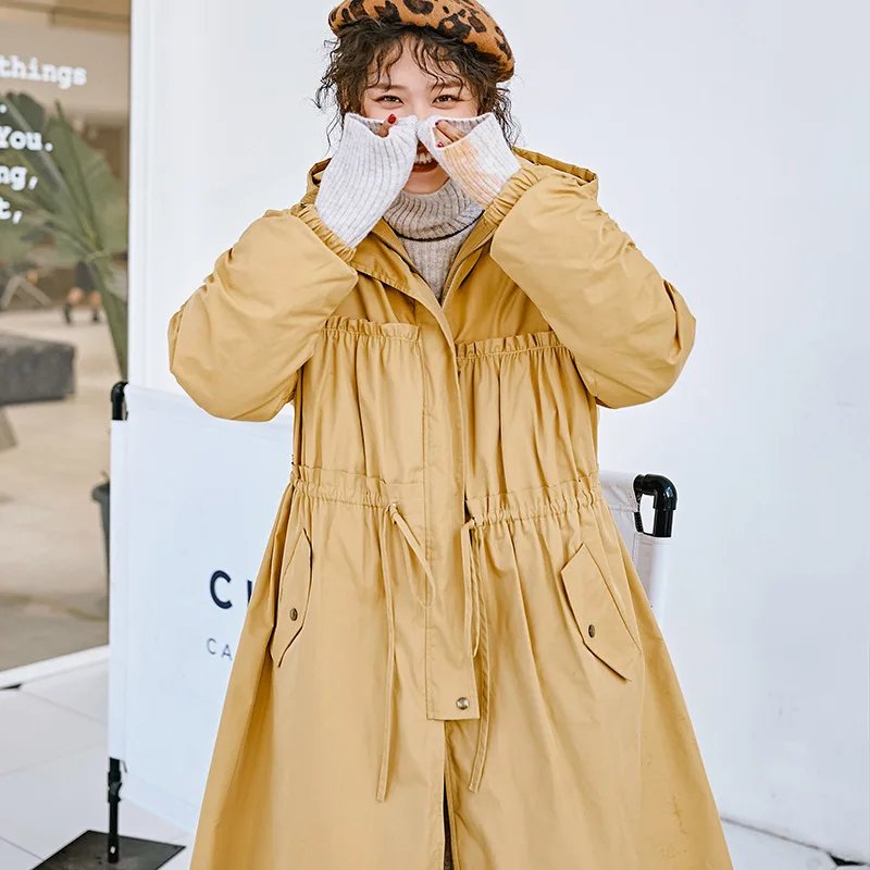

A254 Winter New Style Designer-Brand Loose-Fit Waist Hugging Long Cotton Coat Yellow Thick Warm Yellow Cotton-padded Cloth