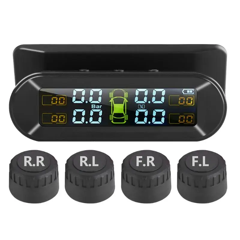 T05 автомобиль TPMS солнечная+ usb зарядка Авто контроль давления в шинах сигнализация температуры с 4 датчиками