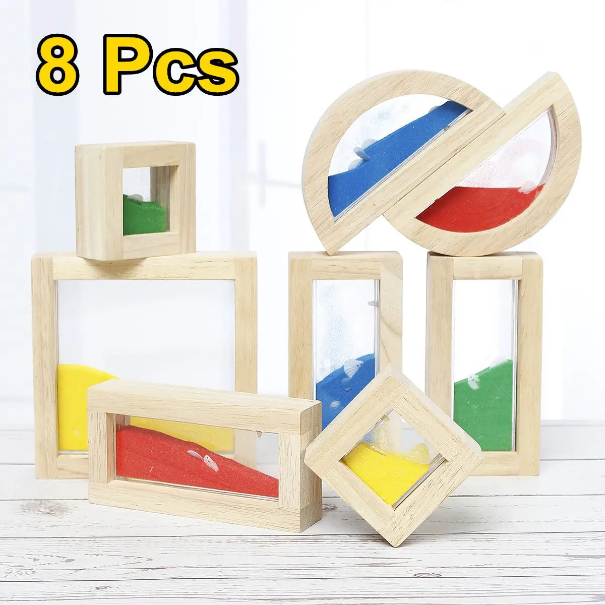 

Wooden Sensory Blocks Construction Building Toy Colorful Stacking Rainbow Blocks Cognitive Toys Montessori Kids Gifts 8Pcs/Set