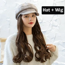 Зимняя шляпа художника стиль шляпа Женщины с париком длинные волнистые синтетические волосы с беретом крышка парик все-в-одном парик шляпа капот