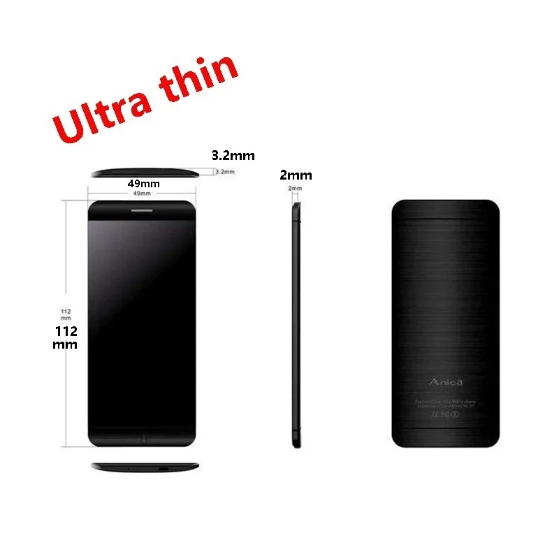Цветной ультратонкий металлический Anica A7 мобильный телефон с MP3 Bluetooth Dual SIM мобильный