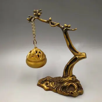 

Chinese Old Copper Hand-made Gold-plated Plum Blossom Tree Hollow Out Incense Burner Censer Statue