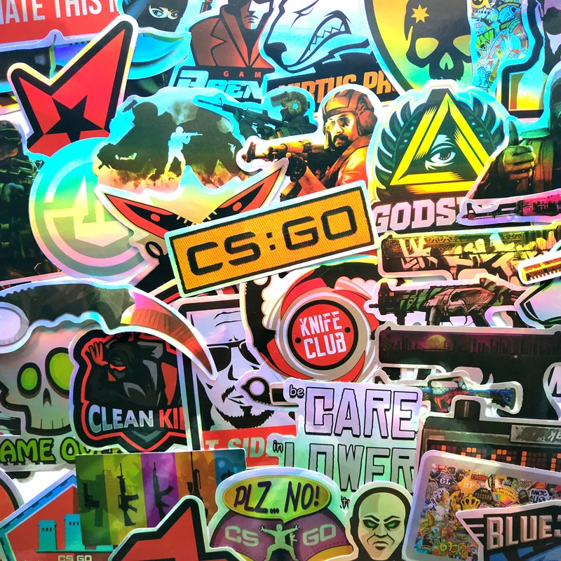 50 шт. CS GO игра крутые лазерные наклейки для мальчиков ноутбук забавные граффити наклейки смешанные Ретро водонепроницаемые Pegatinas детские игрушечные наклейки