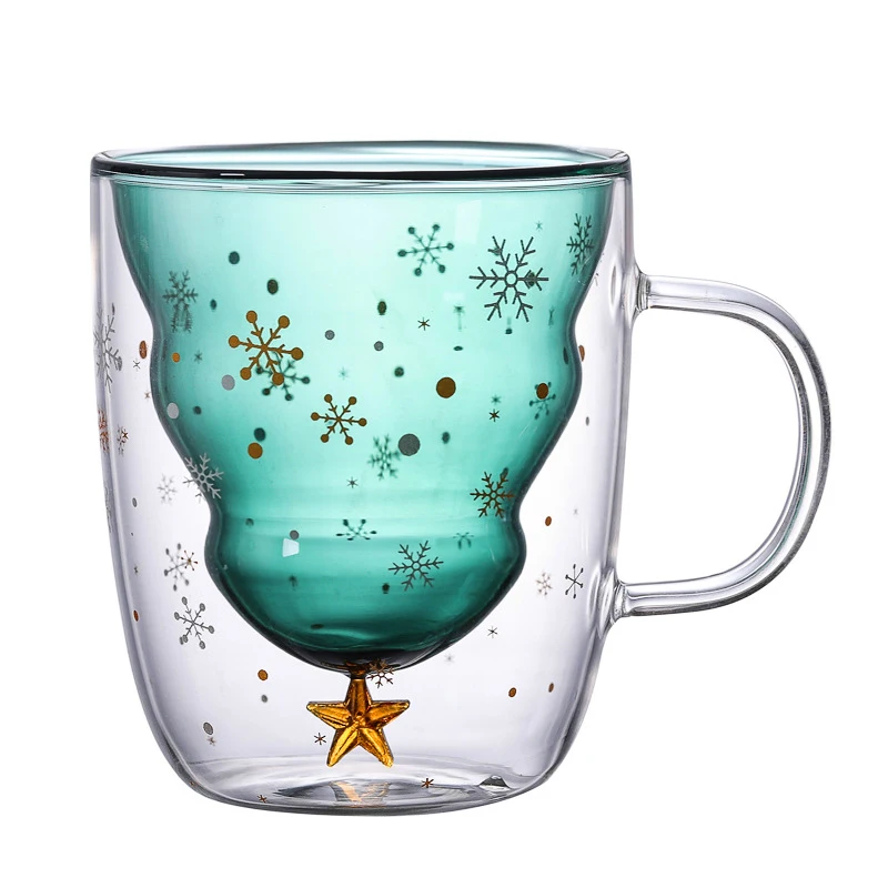 Новинка, креативная 3D прозрачная двойная антиобжигающая стеклянная Рождественская елка, звездная чашка, кофейная чашка, чашка для молока, сока, рождественские подарки