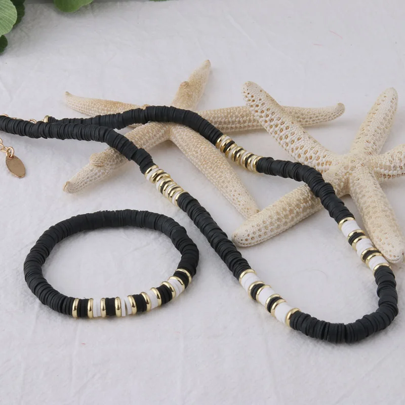 NeeFu WoFu браслет из бисера богемные мягкие керамические браслеты для женщин Национальный браслет из нержавеющей стали пляжные красочные ювелирные изделия - Окраска металла: black