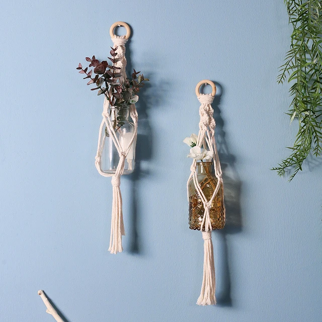 Macrame Plant Hanger, Hanging Planter, Macrame Pot Holder, Leather Suede  and Cotton 