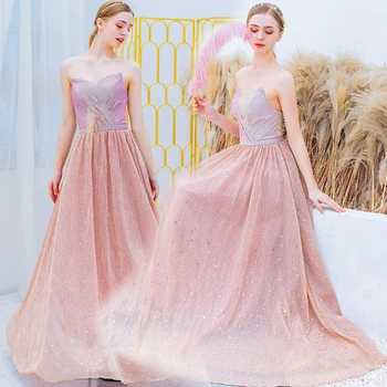 

Prom Dress Pink Sexy Slim V-neck Backless Vestidos De Gala 2019 Long Plus Size Sleeveless Sequins Long Dresses for Women E604